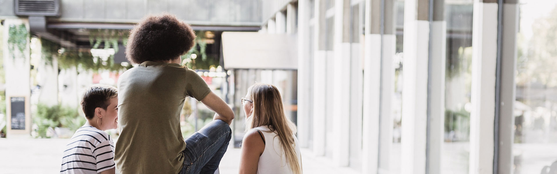 students talking outside